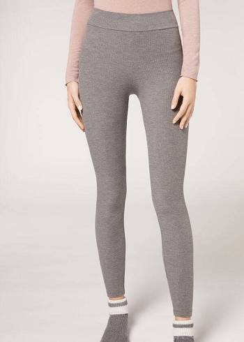 Grey Calzedonia Ribbed with Cashmere Women's Leggings | USA2676UT