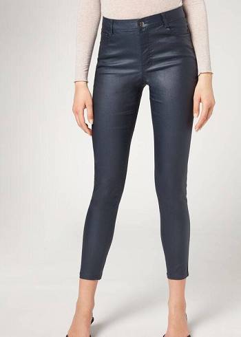 Navy / Blue Calzedonia Faux Leather Skinny Women's Jeans | USA2591XF