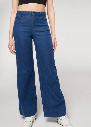 Navy Calzedonia Eco Palazzo Women's Jeans | USA2587NB