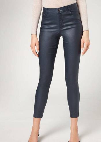 Navy Calzedonia Faux Leather Skinny Women's Leggings | USA2644DN