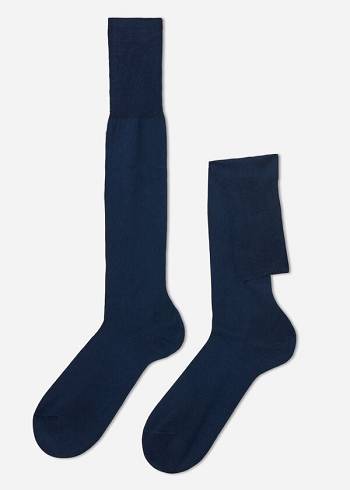 Navy Calzedonia Lisle Thread Men's Long Socks | USA2765HK