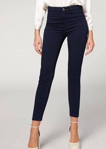 Navy Calzedonia Soft Touch Thermal Skinny Women's Jeans | USA2611QZ