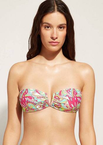 Pink Calzedonia Bandeau Londra Women's Bikini Tops | USA1696OR