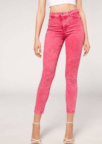 Pink Calzedonia Faded Skinny Push-Up Women's Jeans | USA2589VD