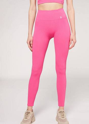 Pink Calzedonia Fine Ribbed Seamless Sport Women's Leggings | USA2648OR