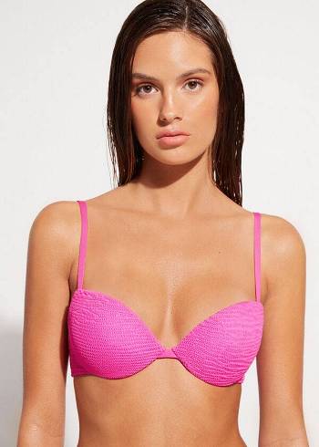 Pink Calzedonia Graduated Padded Push-Up Miami Women's Bikini Tops | USA1726DN