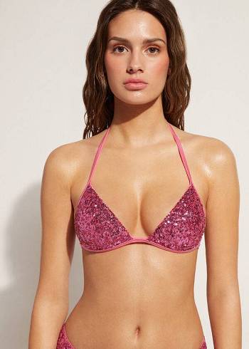 Pink Calzedonia Graduated Padded Triangle Cannes Women's Bikini Tops | USA1734XF