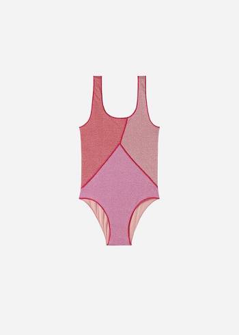 Pink Calzedonia Lamé One Piece Lisbona Kids' Swimsuits | USA3041VD