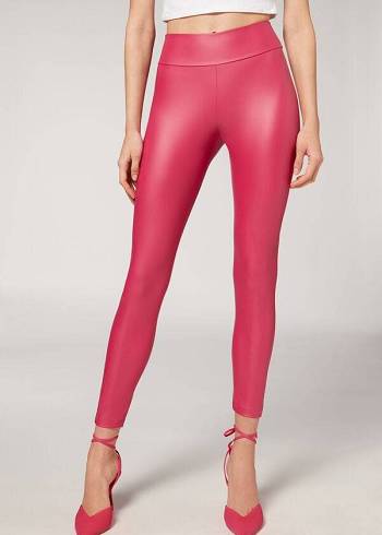 Pink Calzedonia Leather Effect Women's Leggings | USA2664LH