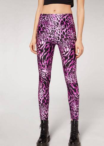 Pink Calzedonia Shiny Animal-Print Athletic Women's Leggings | USA2682QZ