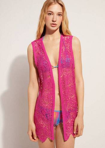 Pink Calzedonia Sleeveless Crochet Women's Cover Ups | USA2117FM