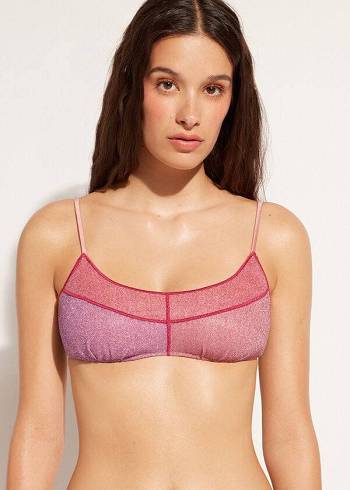 Pink Calzedonia Tank Style Lamé Lisbona Women's Bikini Tops | USA1997BC