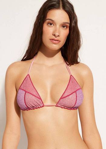 Pink Calzedonia Triangle String Lisbona Women's Bikini Tops | USA2050NB