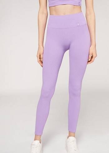 Purple Calzedonia Fine Ribbed Seamless Sport Women's Leggings | USA2650UT