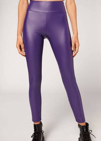 Purple Calzedonia Leather Effect Women's Leggings | USA2666JJ