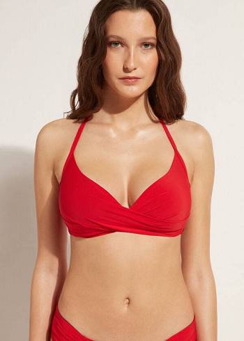 Red Calzedonia Graduated Soft Crisscross Padded Triangle Indonesia Women's Bikini Tops | USA1759ZG