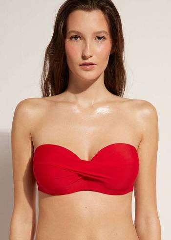 Red Calzedonia Padded Bandeau Indonesia Strapless Women's Bikini Tops | USA1812XF