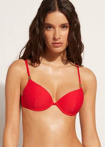 Red Calzedonia Padded Push-Up Casablanca Women's Bikini Tops | USA1847RW