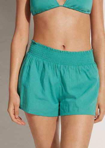 Turquoise Calzedonia Cotton Shorts Women's Cover Ups | USA2119HK