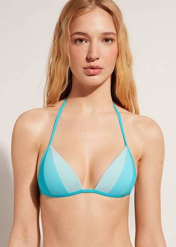 Turquoise Calzedonia Graduated Padded Triangle Azzorre Women's Bikini Tops | USA1731KI