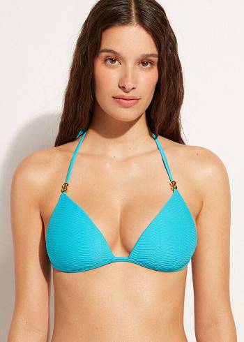 Turquoise Calzedonia Graduated Padded Triangle Casablanca Women's Bikini Tops | USA1738NB