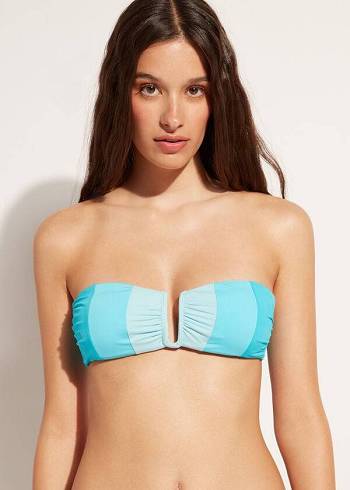 Turquoise Calzedonia Padded Bandeau Azzorre Women's Bikini Tops | USA1784LH