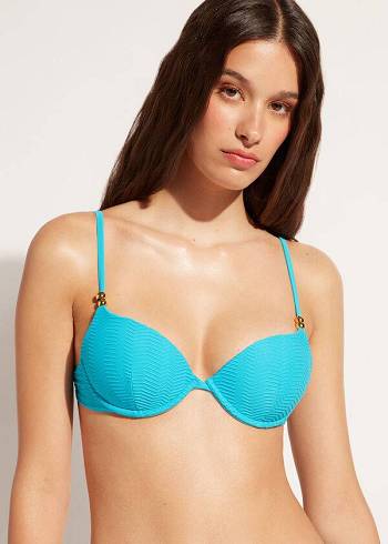 Turquoise Calzedonia Padded Push-Up Casablanca Women's Bikini Tops | USA1849YU