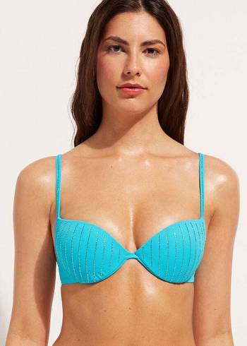 Turquoise Calzedonia Padded Push Up Shanghai Women's Bikini Tops | USA1834JJ