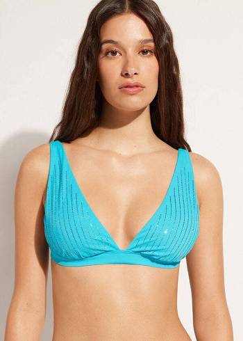 Turquoise Calzedonia Padded Triangle Shanghai Women's Bikini Tops | USA1936GL