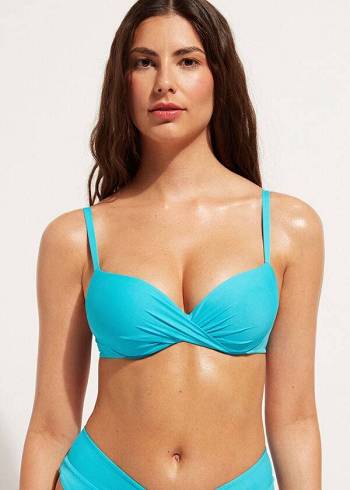 Turquoise Calzedonia Soft Graduated Super Padded Push-up Indonesia Women's Bikini Tops | USA1960DN