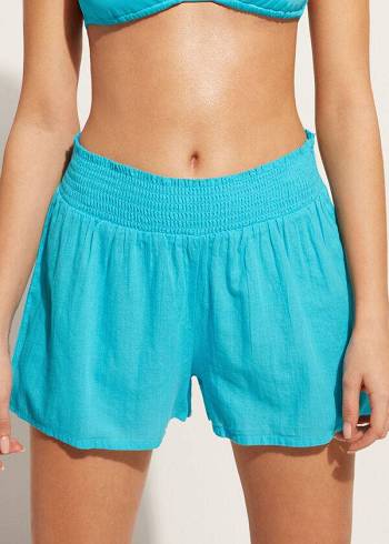 Turquoise / Green Calzedonia Cotton Shorts Women's Cover Ups | USA2127BC