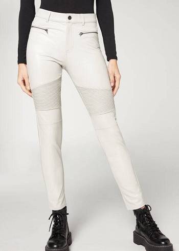 White Calzedonia Coated Thermal Skinny Biker Women's Leggings | USA2631IS