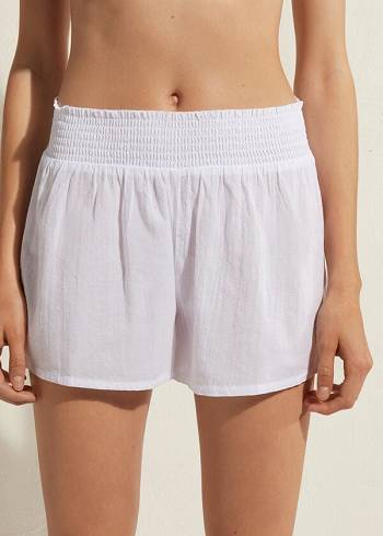 White Calzedonia Cotton Shorts Women's Cover Ups | USA2124XF