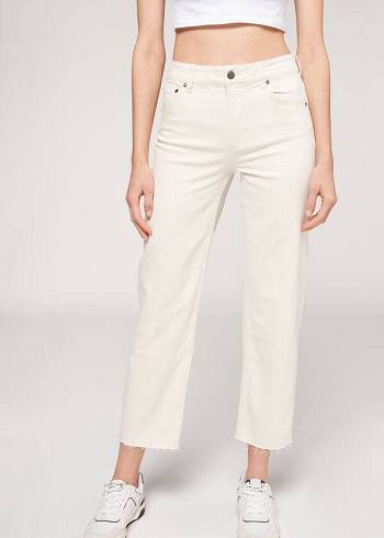 White Calzedonia Cropped Straight-Leg Women's Jeans | USA2565XF