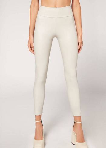 White Calzedonia Leather Effect Women's Leggings | USA2665KI