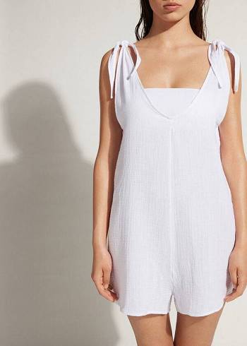 White Calzedonia Short Cotton Romper Women's Cover Ups | USA2113PQ