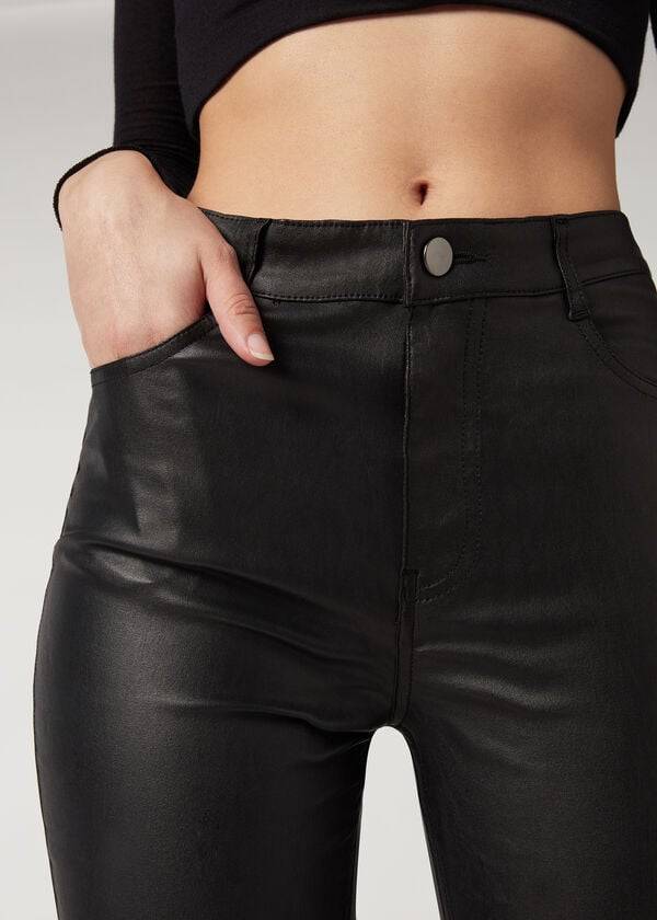 Black Calzedonia Faux Leather Skinny Women's Leggings | USA2643FM