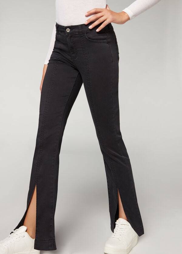 Black Calzedonia Front Slit Women's Jeans | USA2597GL