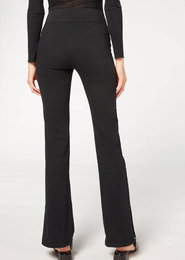 Black Calzedonia High-Waist Flared in Denim with Slits Women's Leggings | USA2659BC