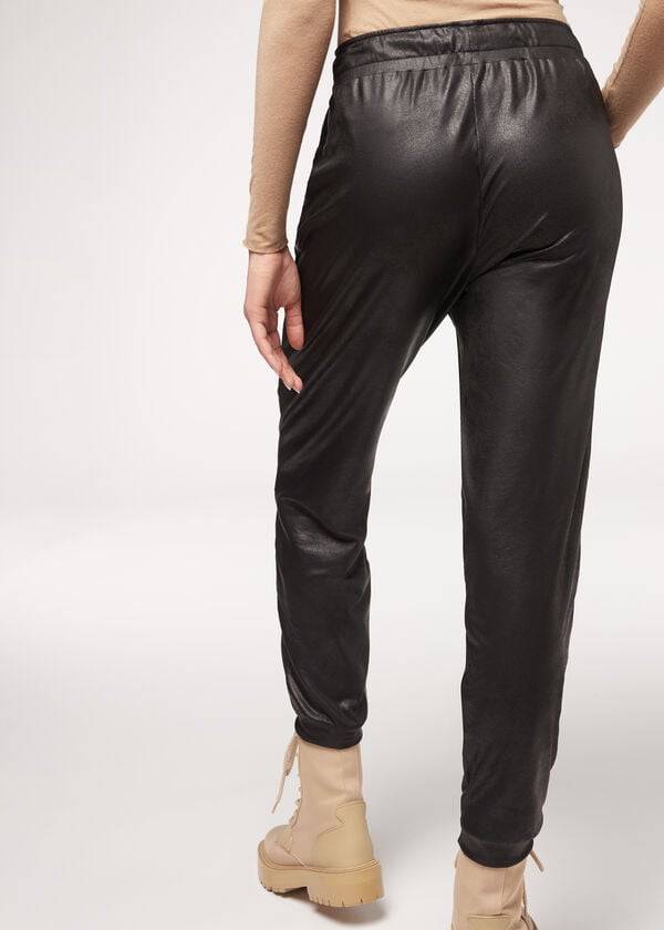 Black Calzedonia Leather Effect Thermal Women's Leggings | USA2667HK