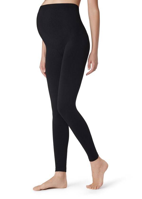 Black Calzedonia Opaque Maternity Footless Tights Women's Leggings | USA2668GL