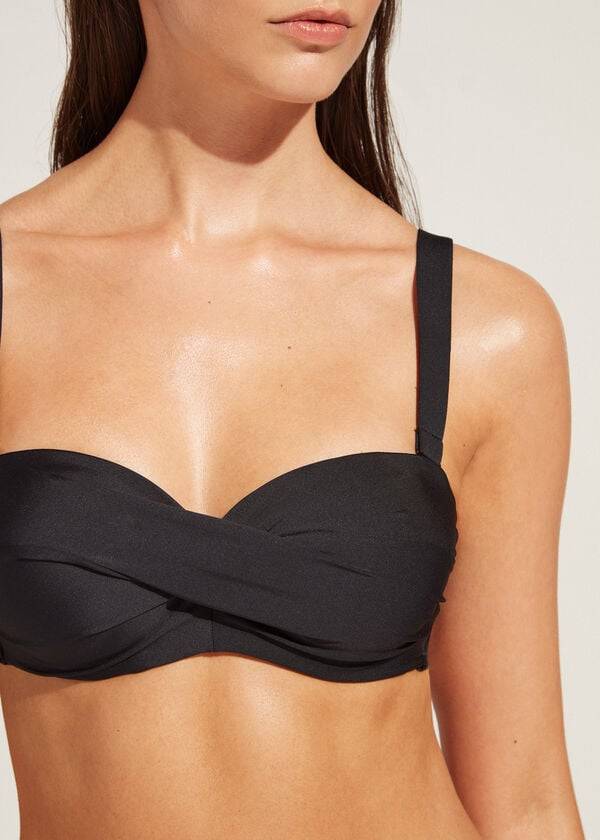 Black Calzedonia Padded Bandeau Indonesia Eco cobey Women's Bikini Tops | USA1798UT