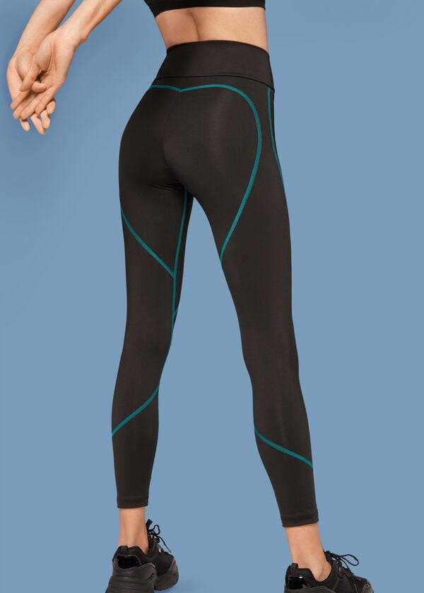 Black / Green Calzedonia Contrast Seam Performance Athletic Women's Leggings | USA2636EX