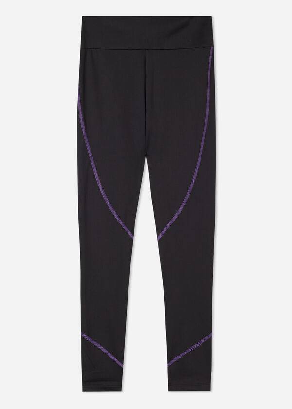 Black / Purple Calzedonia Contrast Seam Performance Athletic Women's Leggings | USA2635RW