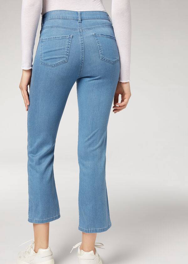 Blue Calzedonia Eco Light Flared Cropped Denim Women's Jeans | USA2570HK