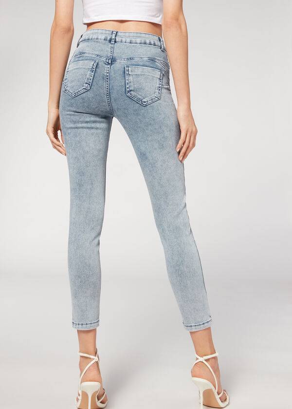 Blue Calzedonia Faded Skinny Push-Up Women's Jeans | USA2590CE