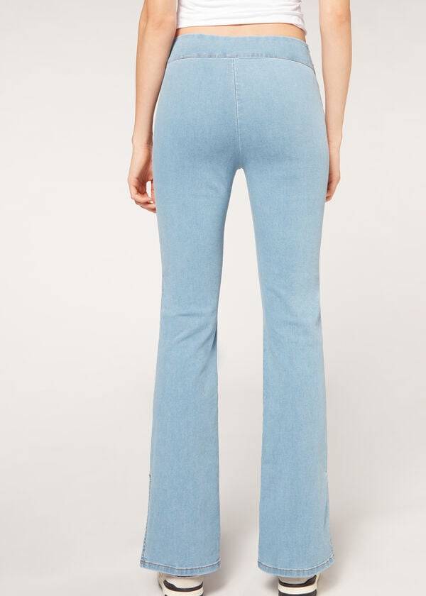 Blue Calzedonia High-Waist Flared in Denim with Slits Women's Jeans | USA2599DN