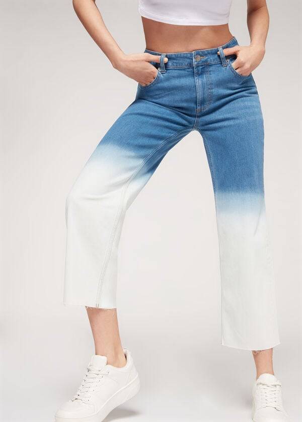 Blue / White Calzedonia Cropped Straight-Leg Women's Jeans | USA2566ZG