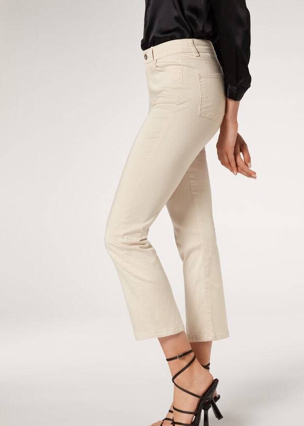 Brown / Beige Calzedonia Eco Light Flared Cropped Denim Women's Jeans | USA2572FM