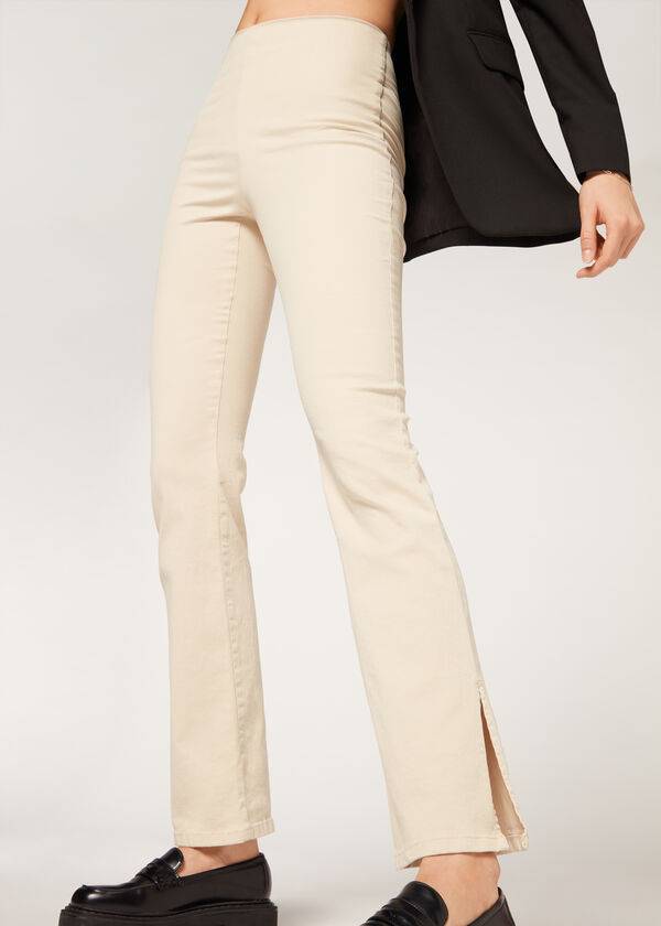 Brown / Beige Calzedonia High-Waist Flared in Denim with Slits Women's Jeans | USA2600SO